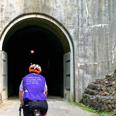 Cyclists entering Big Savage Tunnel
