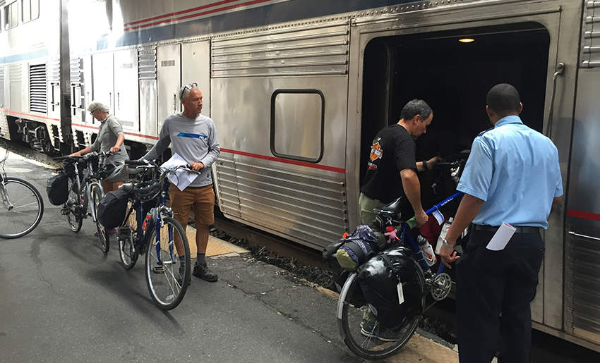 Passengers loading bikes on the Amtrak Capitol Limited