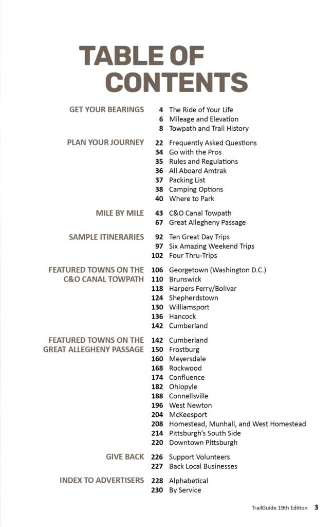 TrailGuide sample Table of Contents page